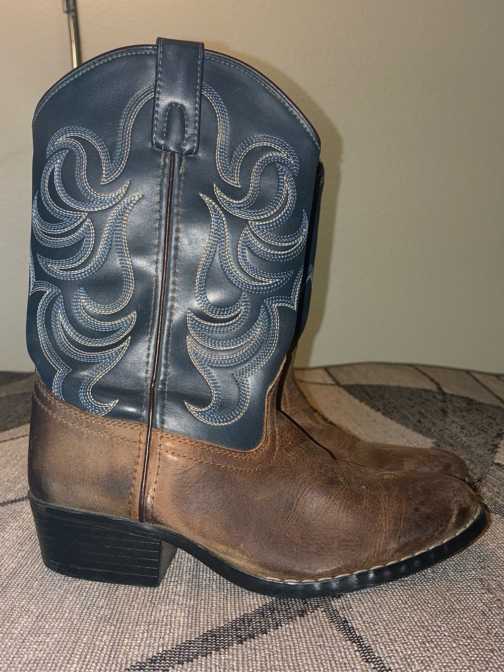 Kids Two-Tone Cowboy Boots — Navy Shaft & Brown Foot